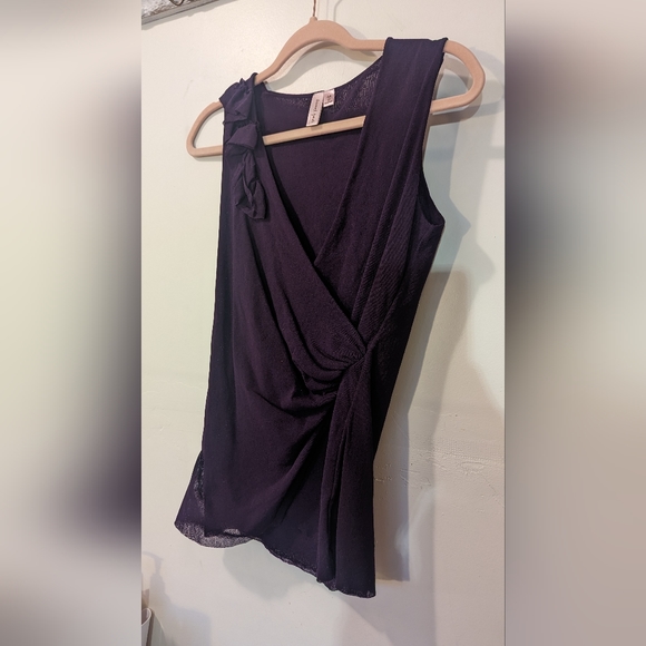 Eggplant deep purple mesh overlay wrap top M Sweet Pea by Tracy Frati - Picture 11 of 14